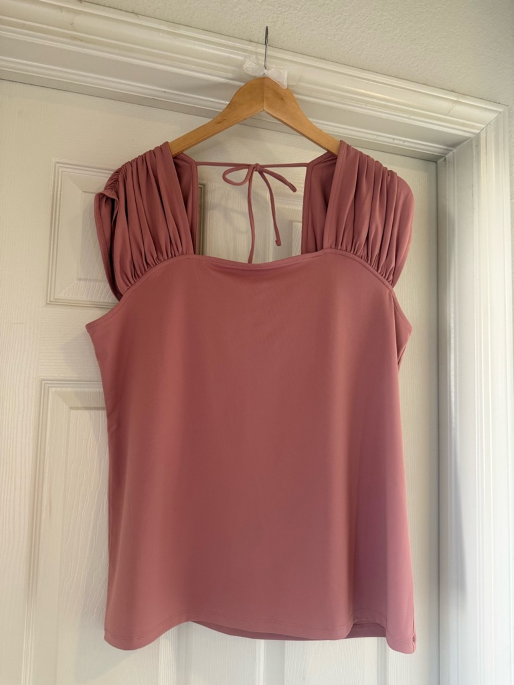 Womens Dusty Rose Square Neck Pleated Shoulder Tank Top